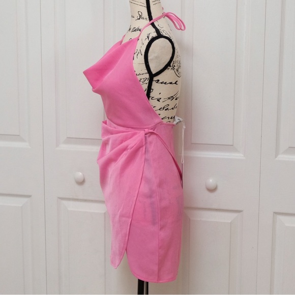 Ensley Mini Princess Polly Dress SIZE 4 Bubblegum Pink Sheer Wrap Asymmetrical - Picture 8 of 14